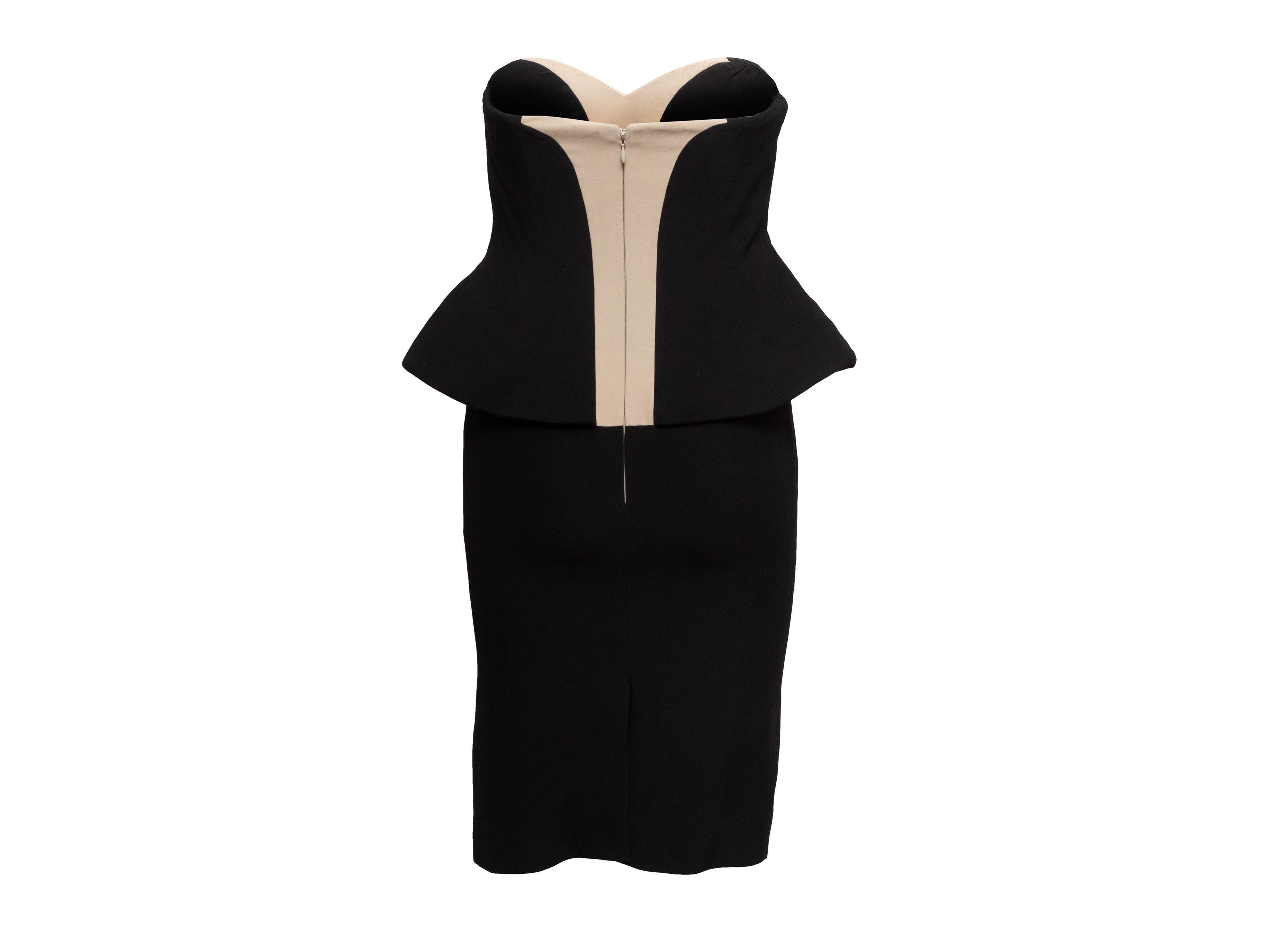 Alexander McQueen Black & Cream Strapless Peplum Dress For Sale 4