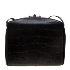 Alexander McQueen Black Croc Embossed Leather Box Shoulder Bag