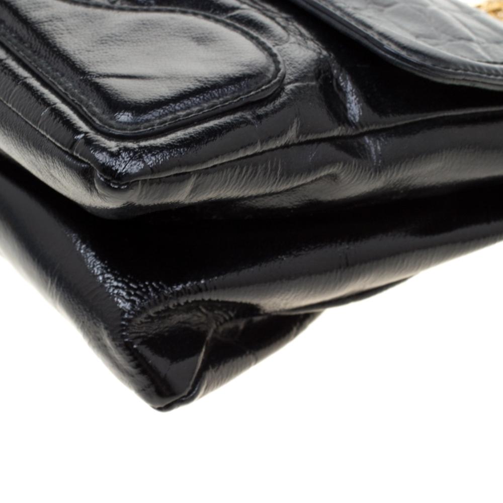 Alexander McQueen Black Croc Embossed Leather Flap Chain Shoulder Bag 6