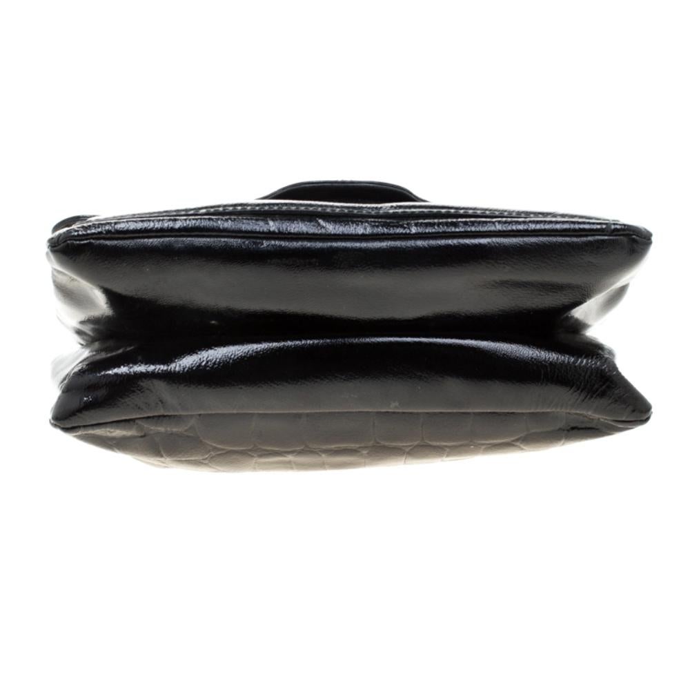 Alexander McQueen Black Croc Embossed Leather Flap Chain Shoulder Bag 1