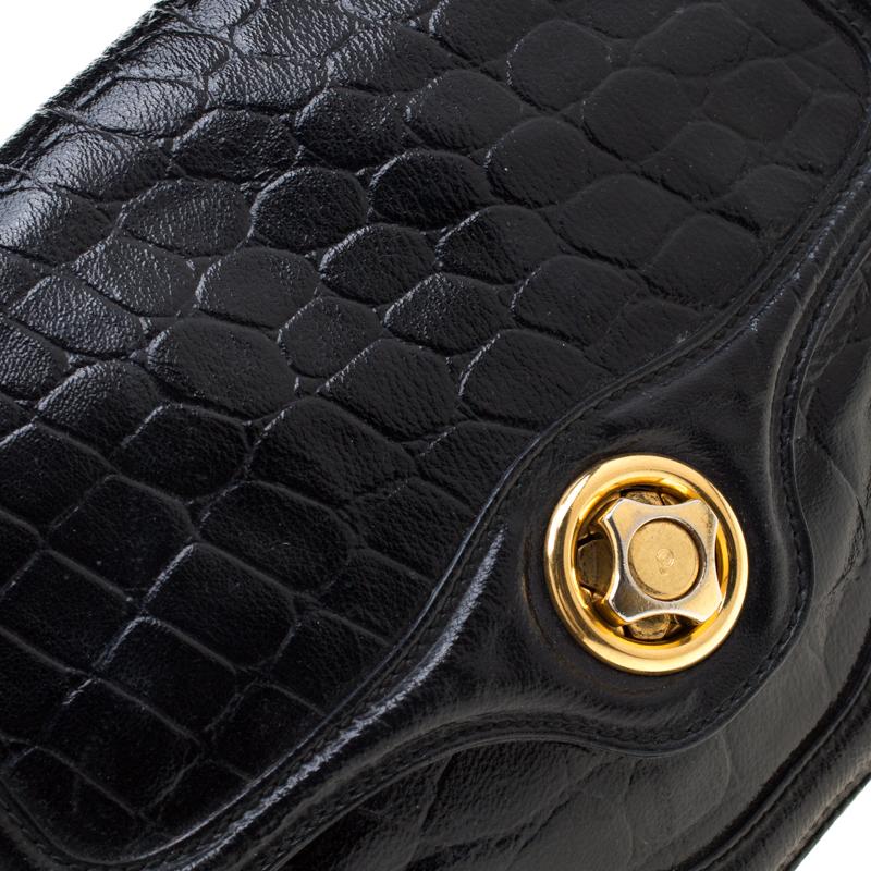 Alexander McQueen Black Croc Embossed Leather Flap Chain Shoulder Bag 3