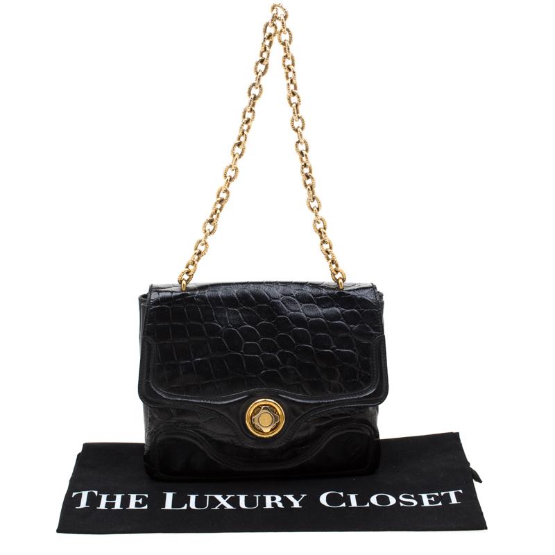 Alexander McQueen Black Croc Embossed Leather Flap Chain Shoulder Bag 5