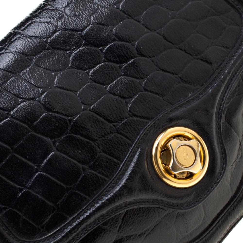 Alexander McQueen Black Croc Embossed Leather Flap Chain Shoulder Bag 5