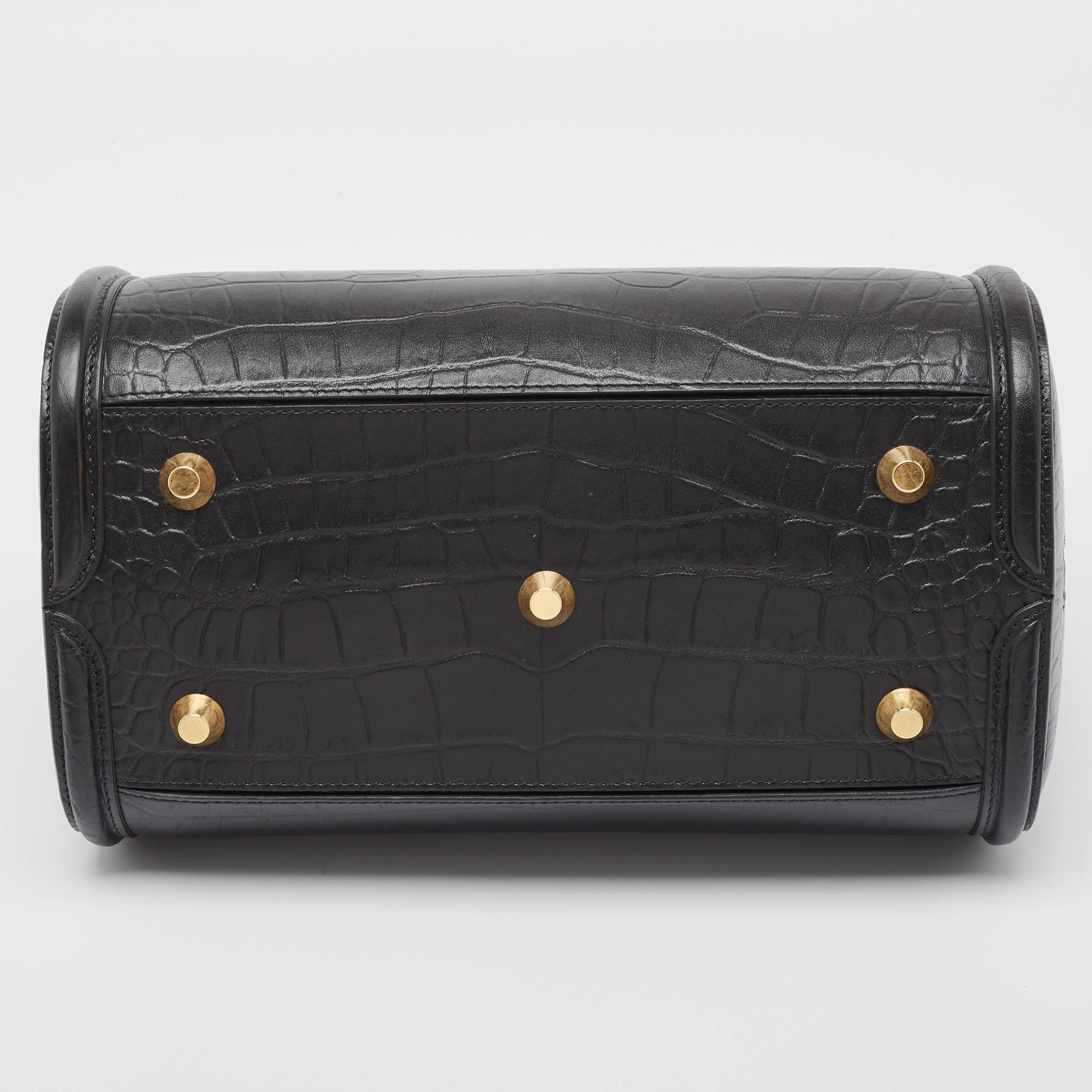 Alexander McQueen Black Croc Embossed Leather Heroine Bag For Sale 1