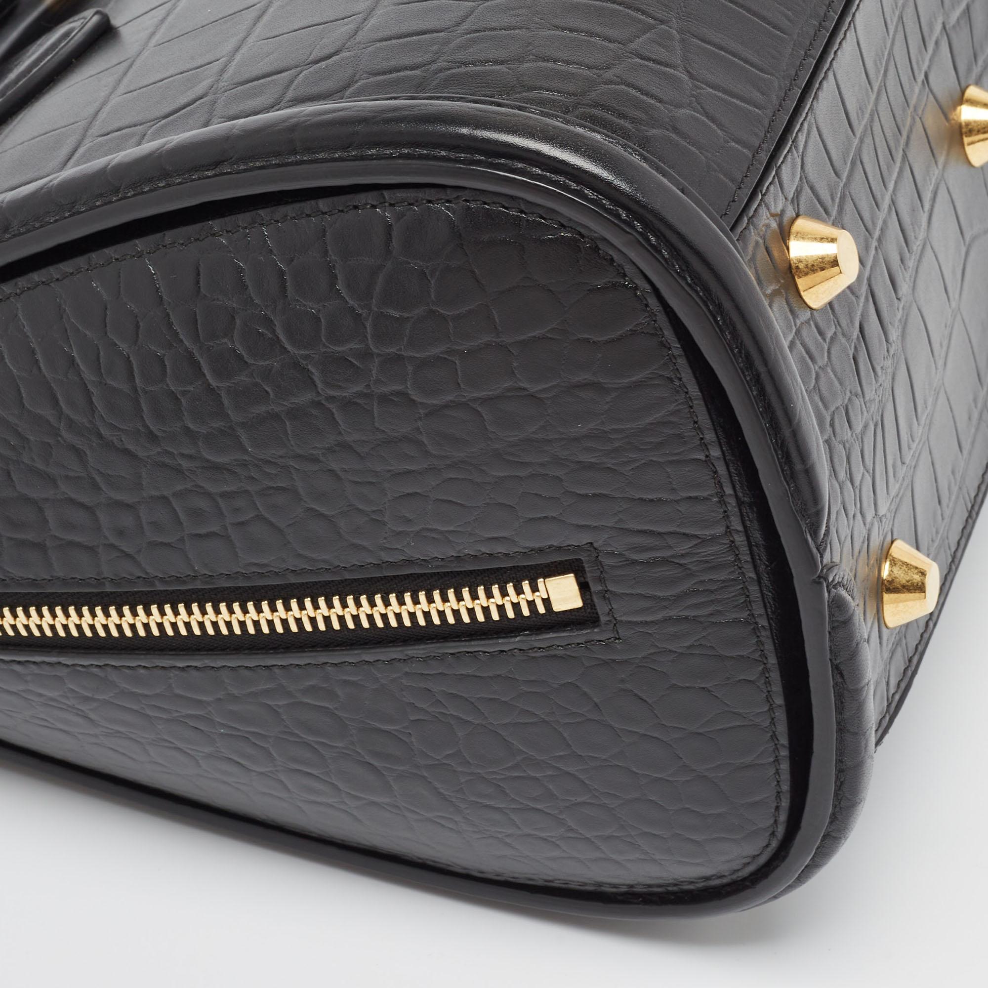 Alexander McQueen Black Croc Embossed Leather Heroine Bag 2