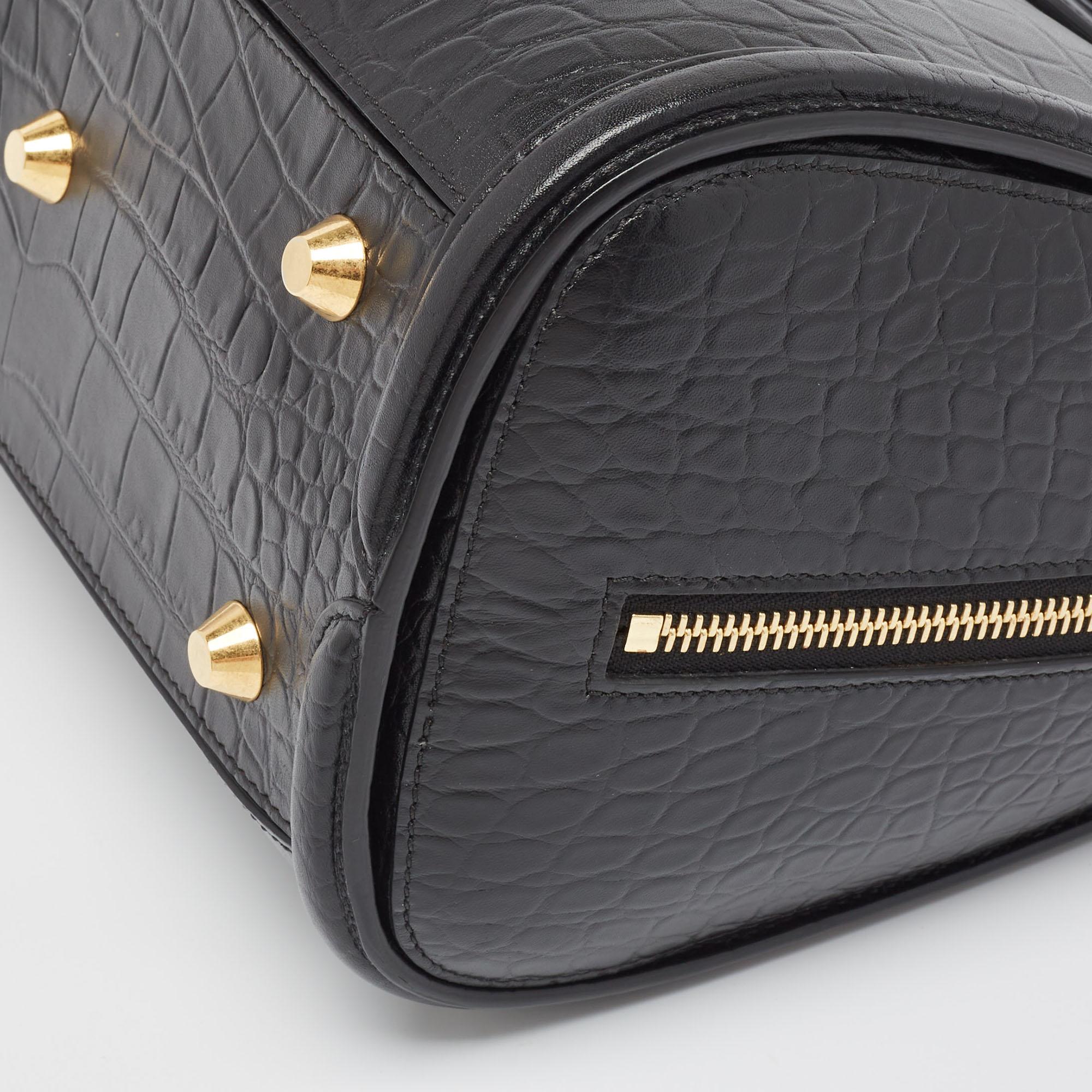 Alexander McQueen Black Croc Embossed Leather Heroine Bag For Sale 3