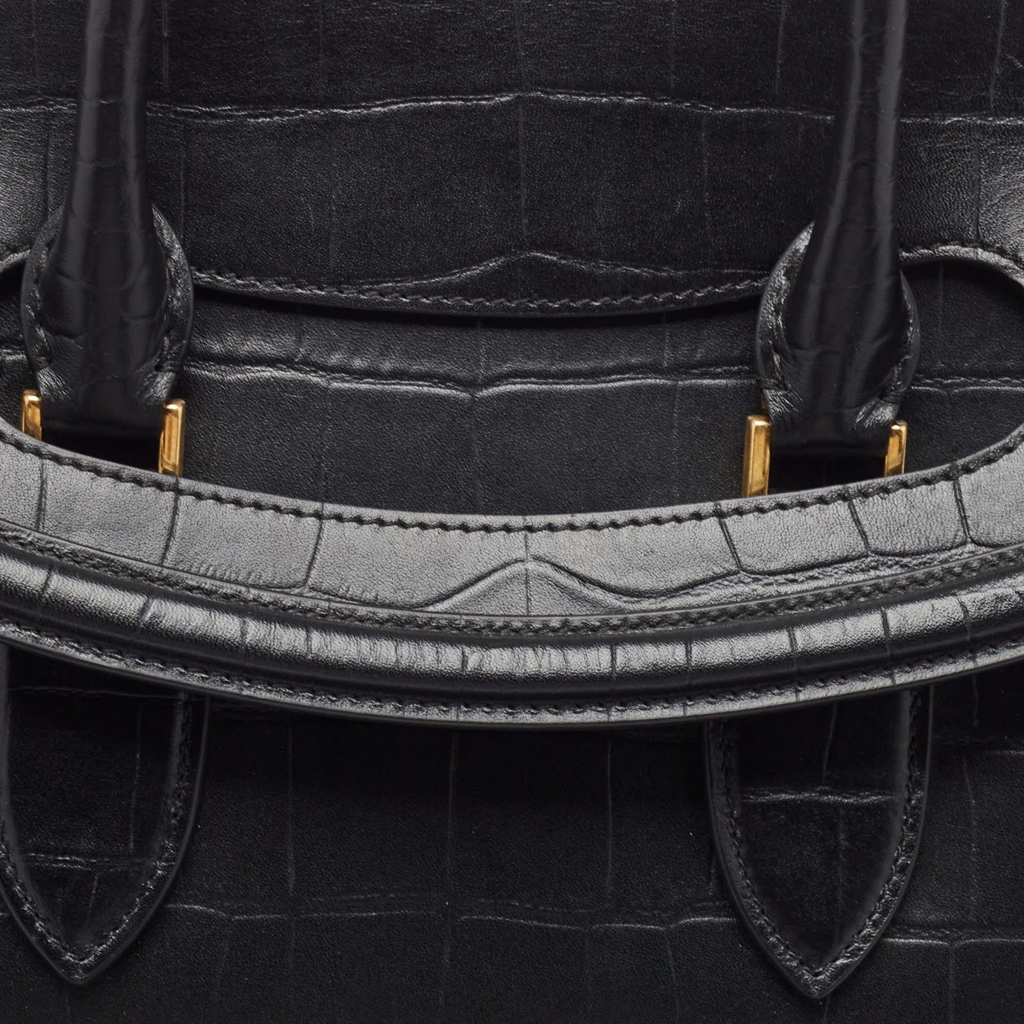 Alexander McQueen Black Croc Embossed Leather Heroine Bag For Sale 4