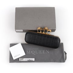 ALEXANDER McQUEEN Black Croc Embossed Leather Knuckle Duster Box Clutch w/Box