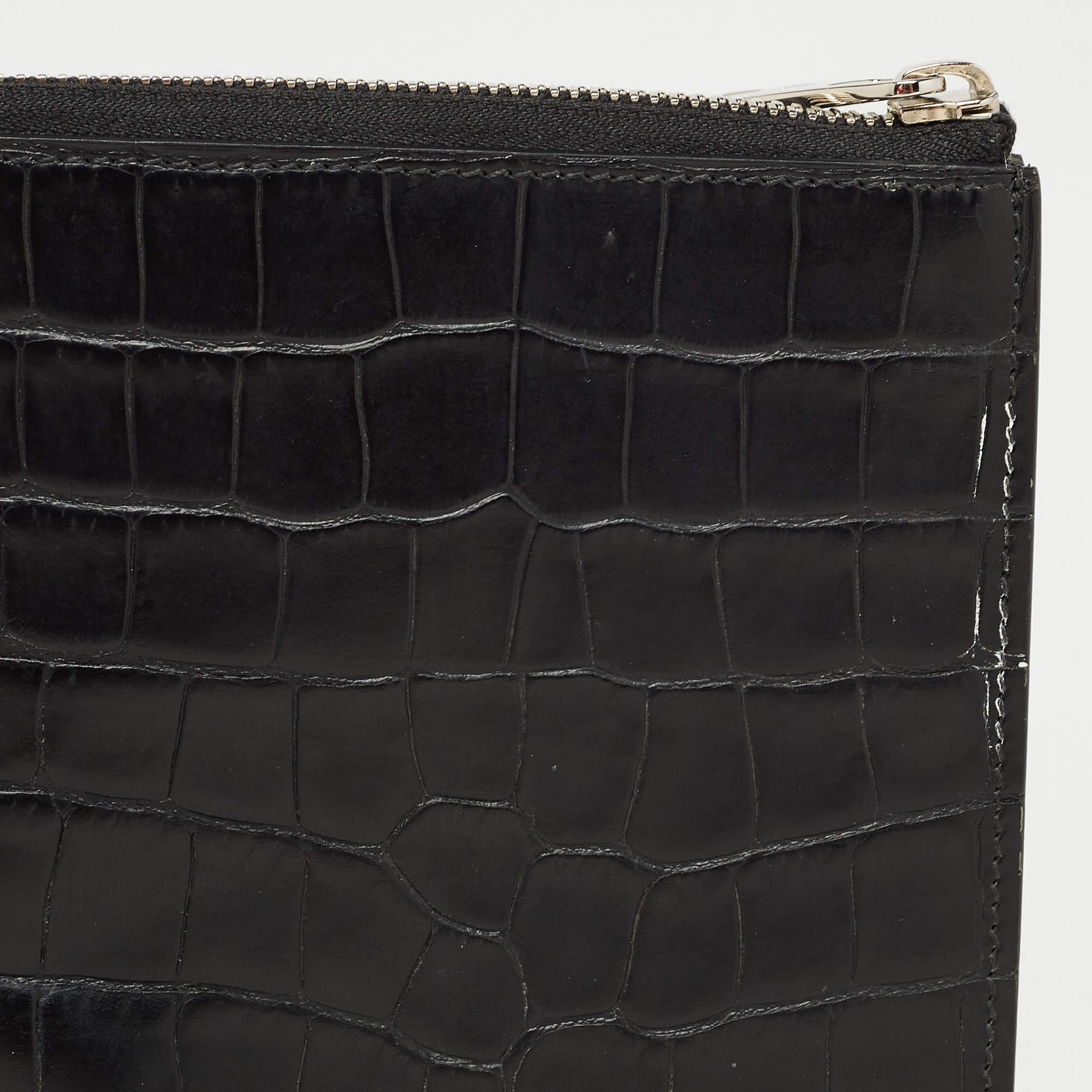 Alexander McQueen Black Croc Embossed Leather Zip Around Pouch 4