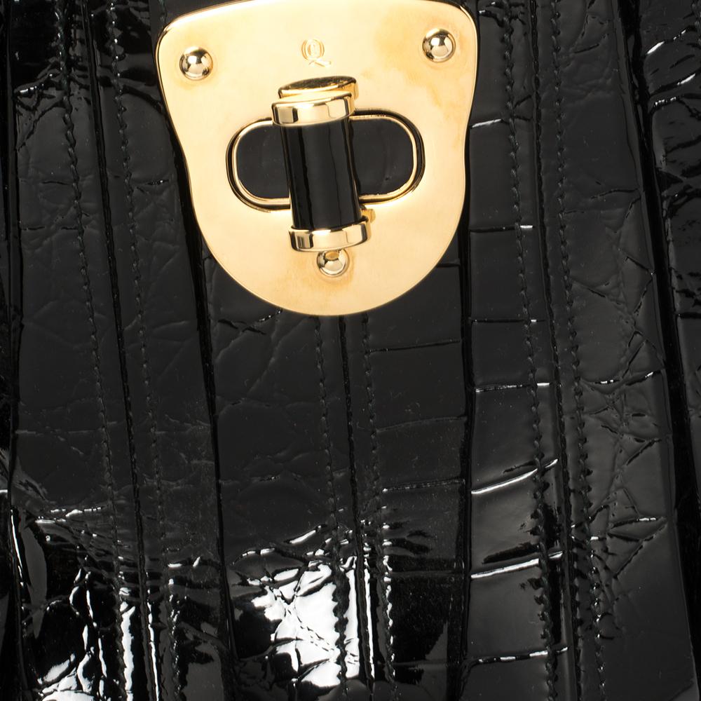 Alexander McQueen Black Croc Embossed Patent Leather Elvie Bag 5