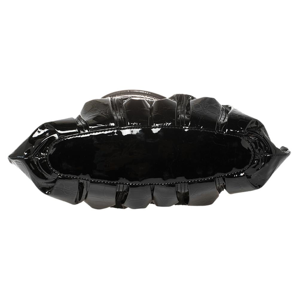 Women's Alexander McQueen Black Croc Embossed Patent Leather Elvie Bag