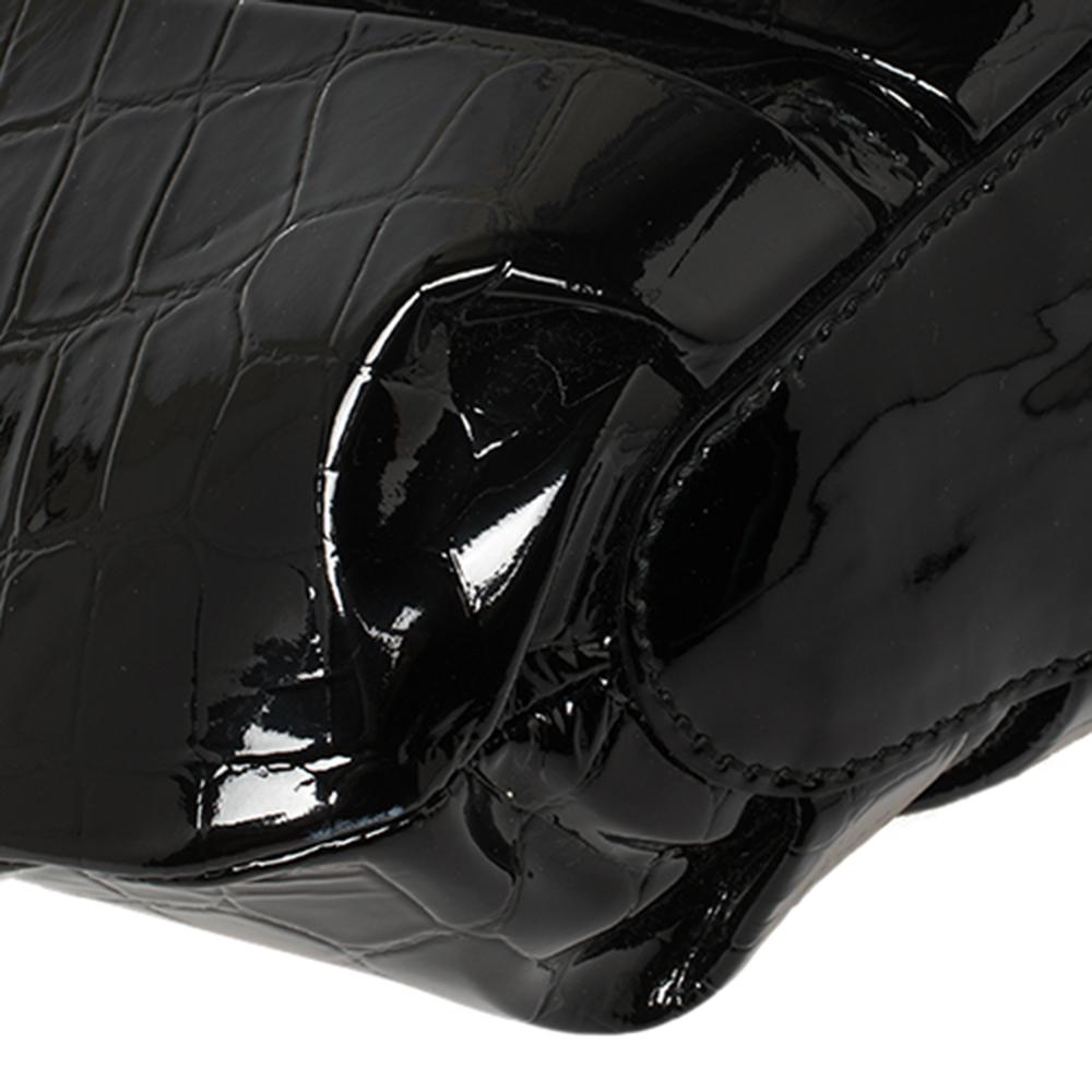 Alexander McQueen Black Croc Embossed Patent Leather Elvie Bag 3