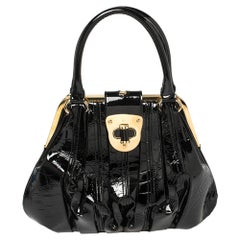 Alexander McQueen Black Croc Embossed Patent Leather Elvie Bag