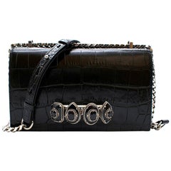 Alexander McQueen Black Crocodile Embossed Crystal Knuckle Duster Bag