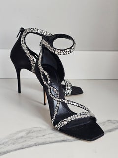 Alexander McQueen Black Crystal Cage Sandals Satin Heels EU 39 US 9 Box