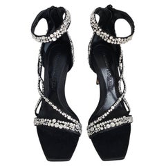 Alexander McQueen Black Crystal Cage Sandals Satin Heels EU 39 US 9 Box