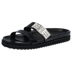 Alexander McQueen Black Crystal Embellished Double Strap Slide Sandals Size 38