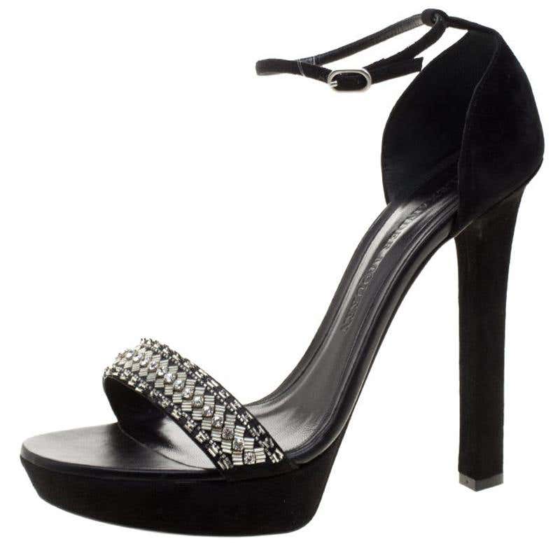 Alexander McQueen NEW Black Leather Silver Studded Platform Sandals ...
