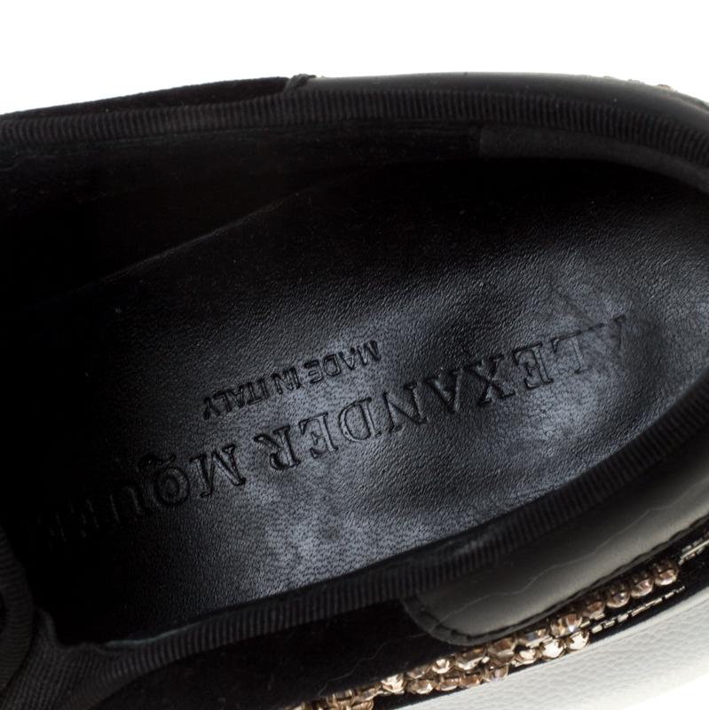 Women's Alexander McQueen Black Crystal Embellished Velvet Slip On Platform Sneakers Siz