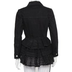 Alexander McQueen Black Denim & Embroidered Lace Peplum Jacket S