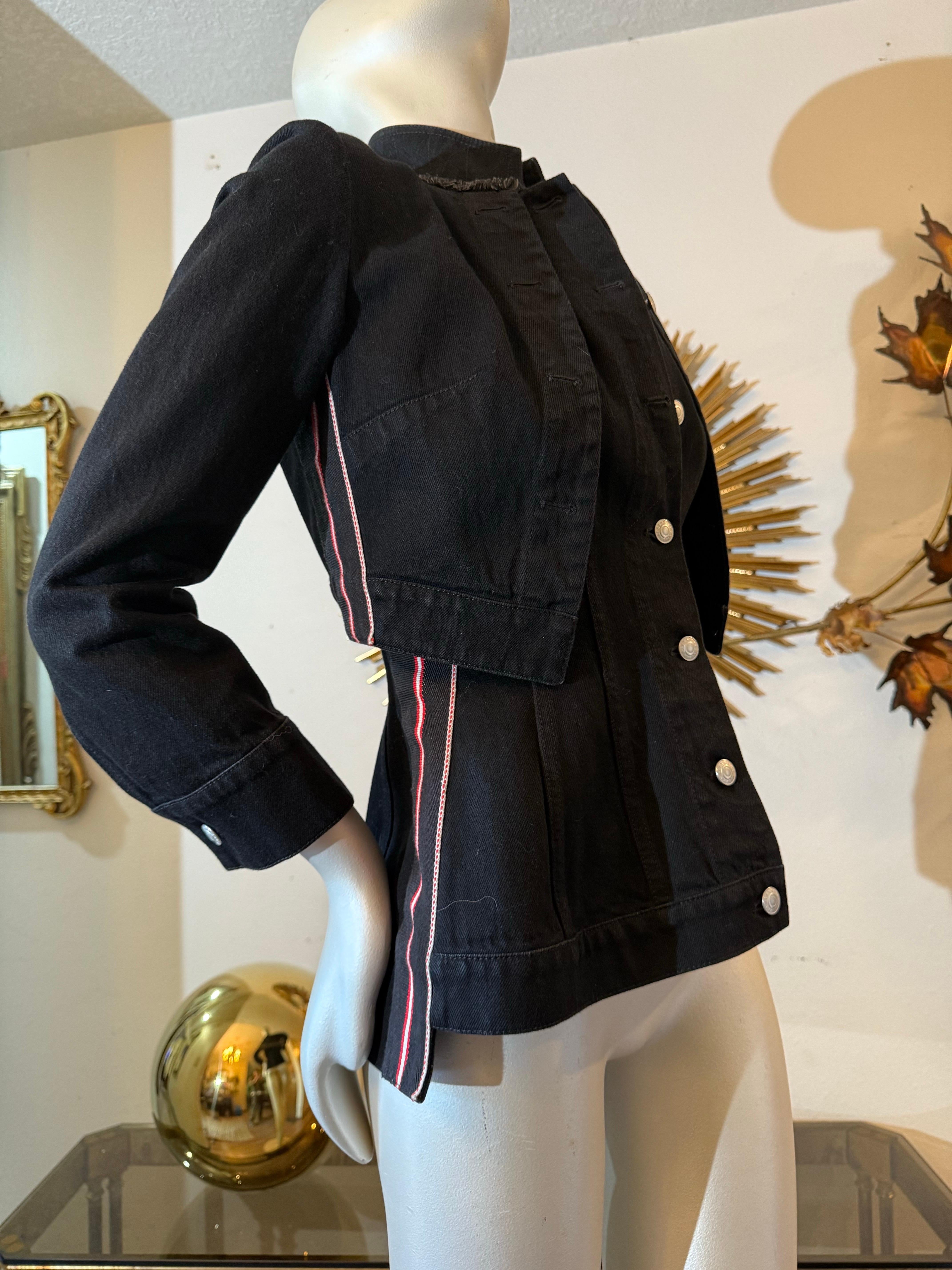 Alexander McQueen Black Denim Jacket w Integral Overlay and Stripes at Sides For Sale 6