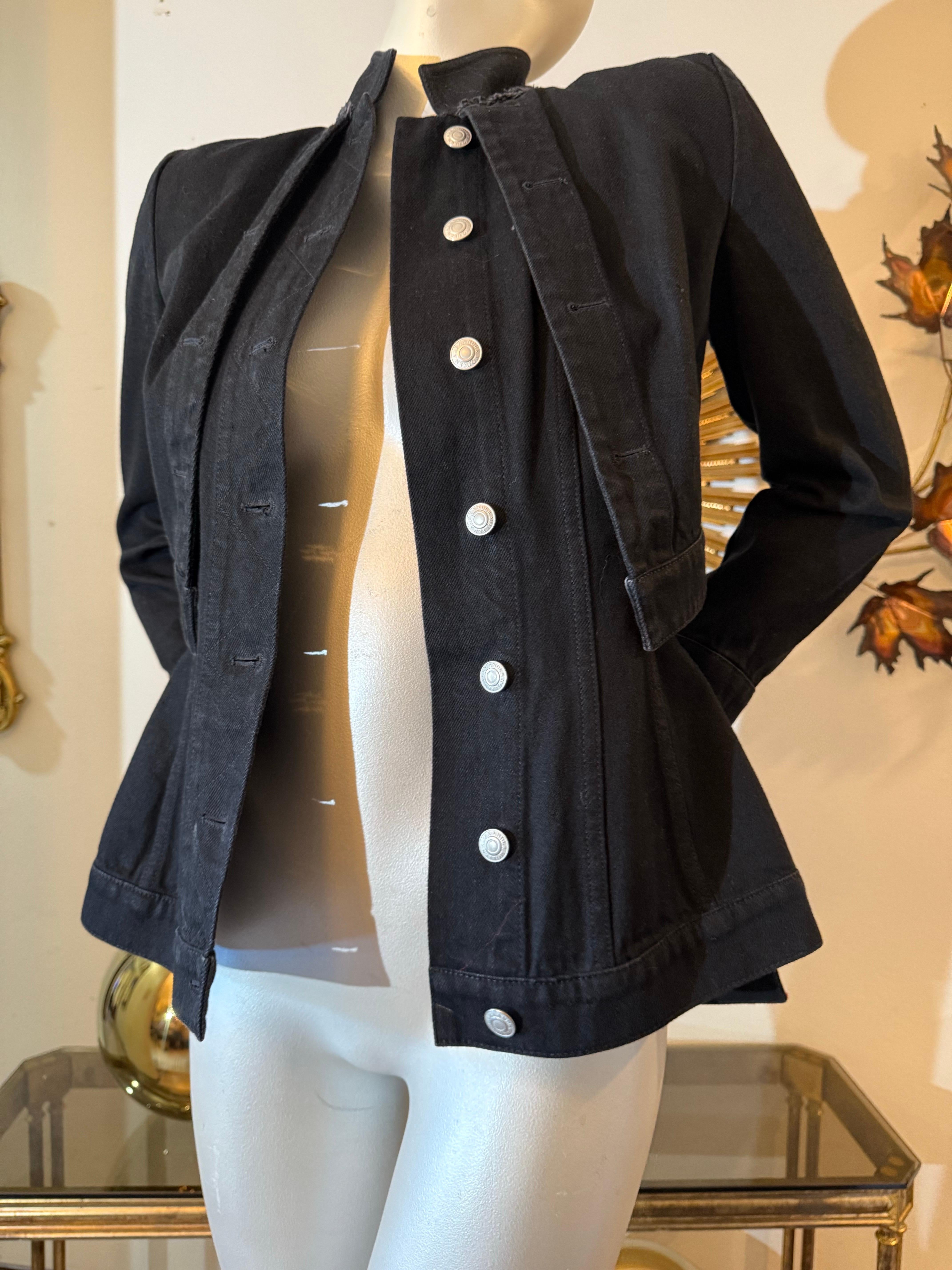 Alexander McQueen Black Denim Jacket w Integral Overlay and Stripes at Sides For Sale 7