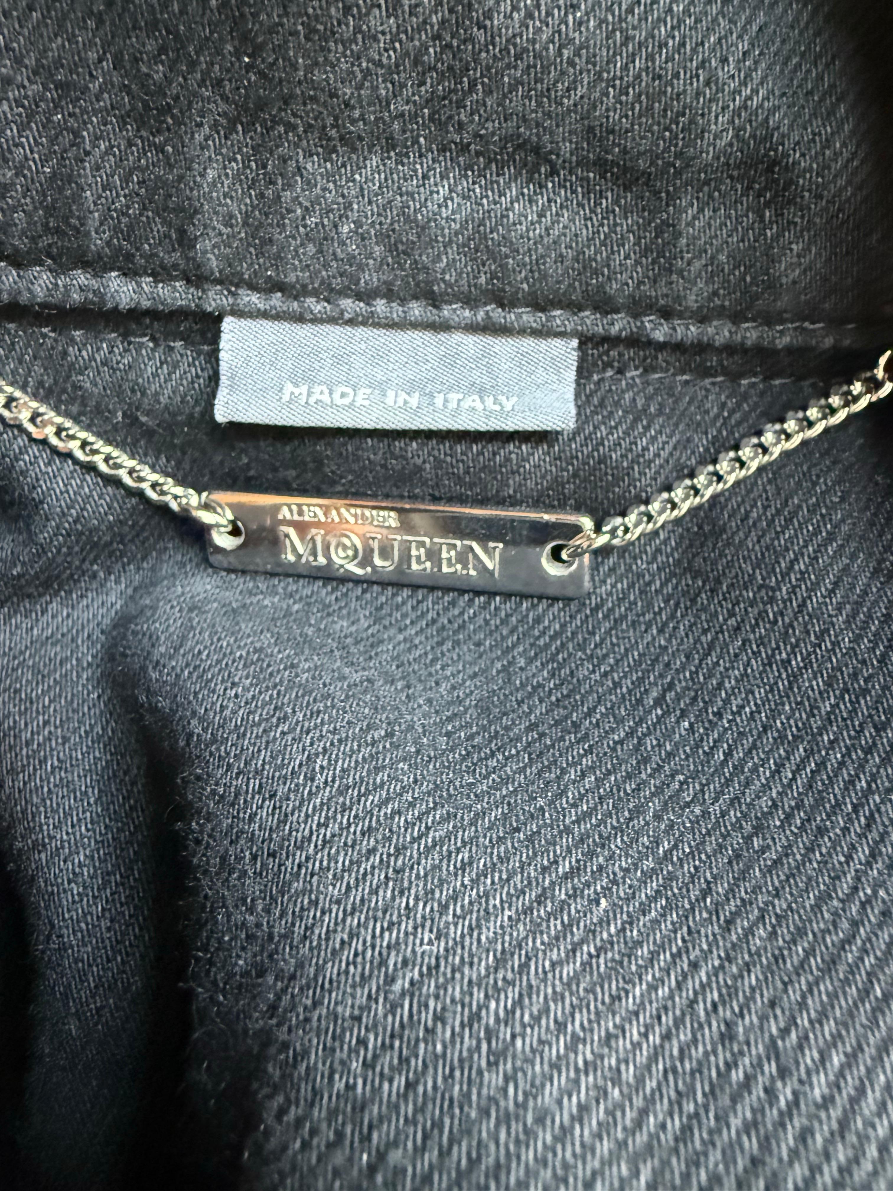 Alexander McQueen Black Denim Jacket w Integral Overlay and Stripes at Sides For Sale 9