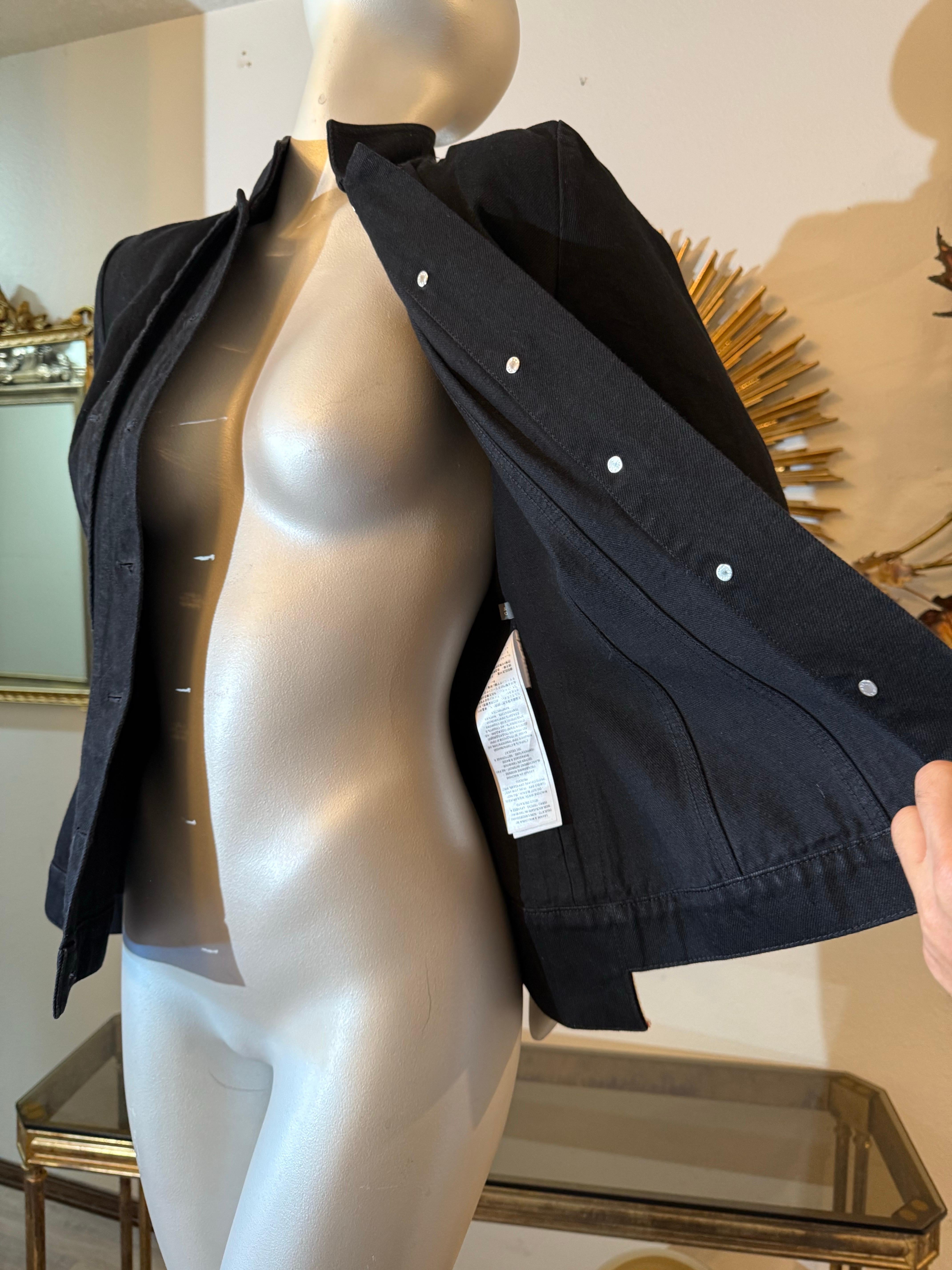 Alexander McQueen Black Denim Jacket w Integral Overlay and Stripes at Sides For Sale 10
