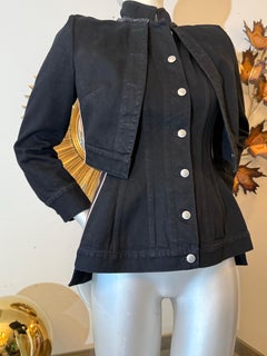 Alexander McQueen Black Denim Jacket w Integral Overlay and Stripes at Sides
