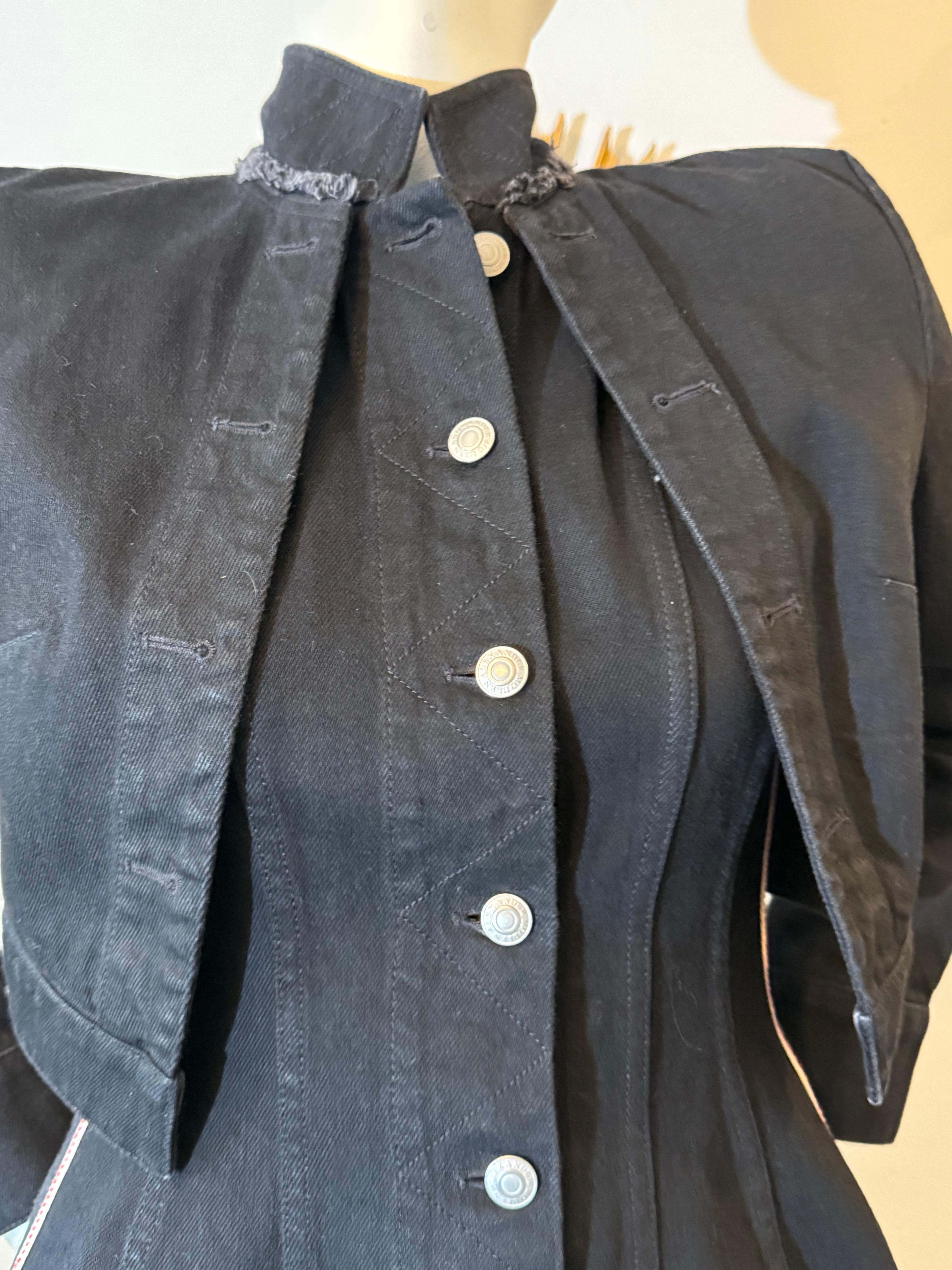 Women's Alexander McQueen Black Denim Jacket w Integral Overlay and Stripes at Sides For Sale