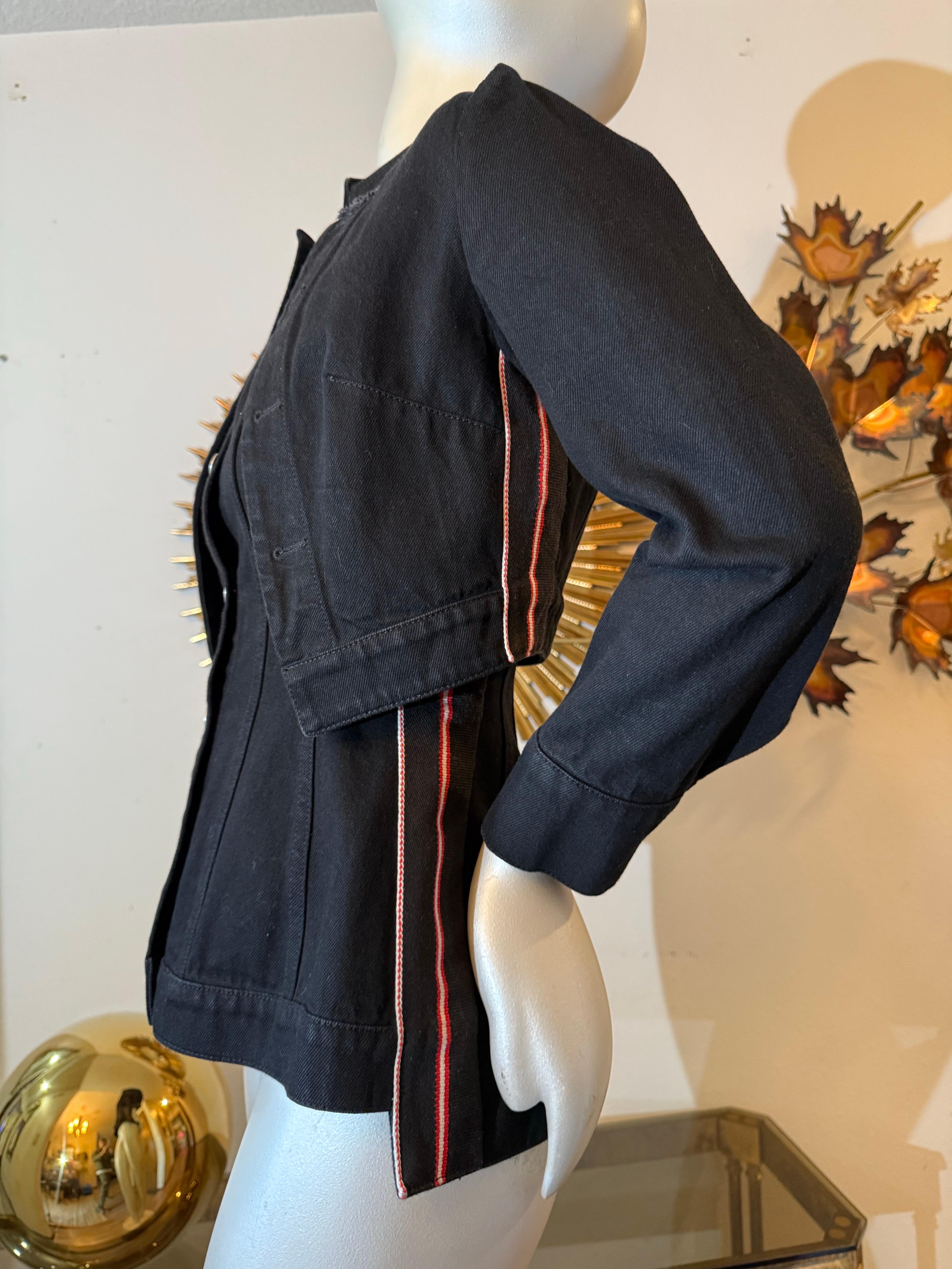 Alexander McQueen Black Denim Jacket w Integral Overlay and Stripes at Sides For Sale 2