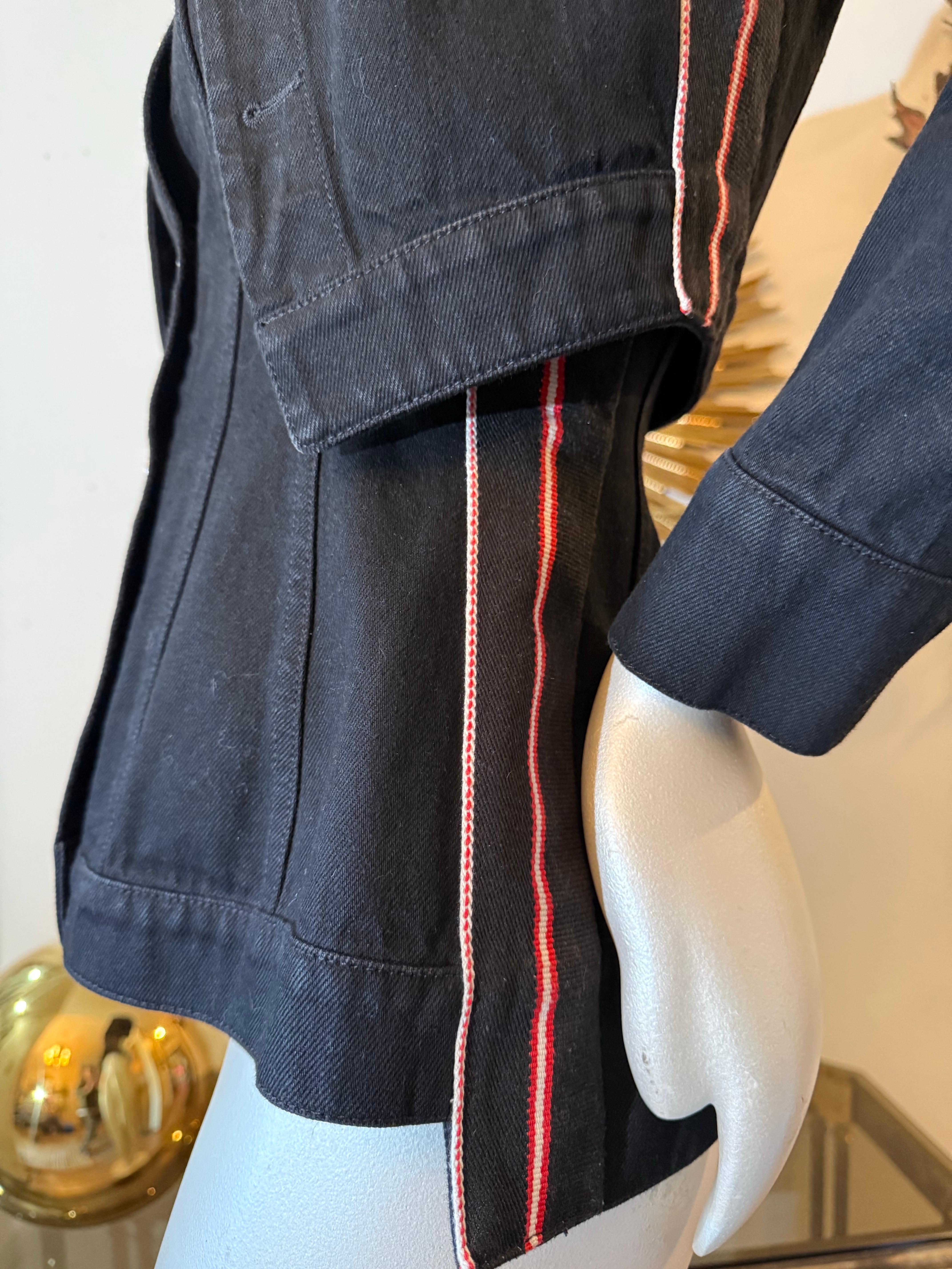 Alexander McQueen Black Denim Jacket w Integral Overlay and Stripes at Sides For Sale 3