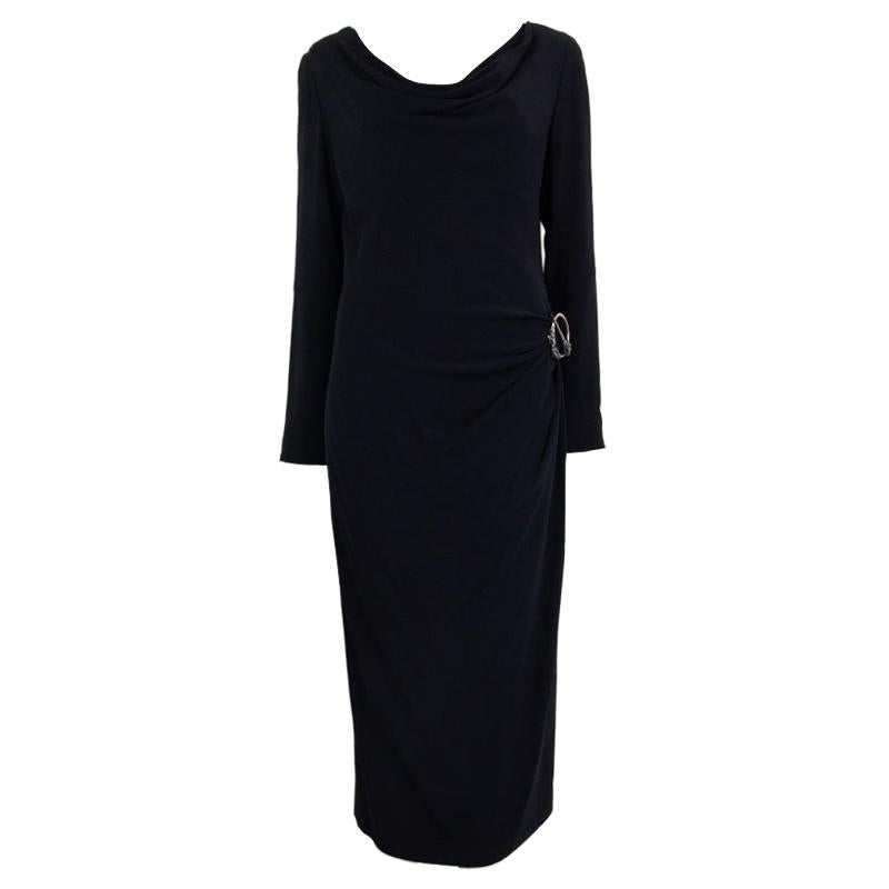 ALEXANDER MCQUEEN black DRAPED Long Sleeve Cowl Neck Dress 44 L