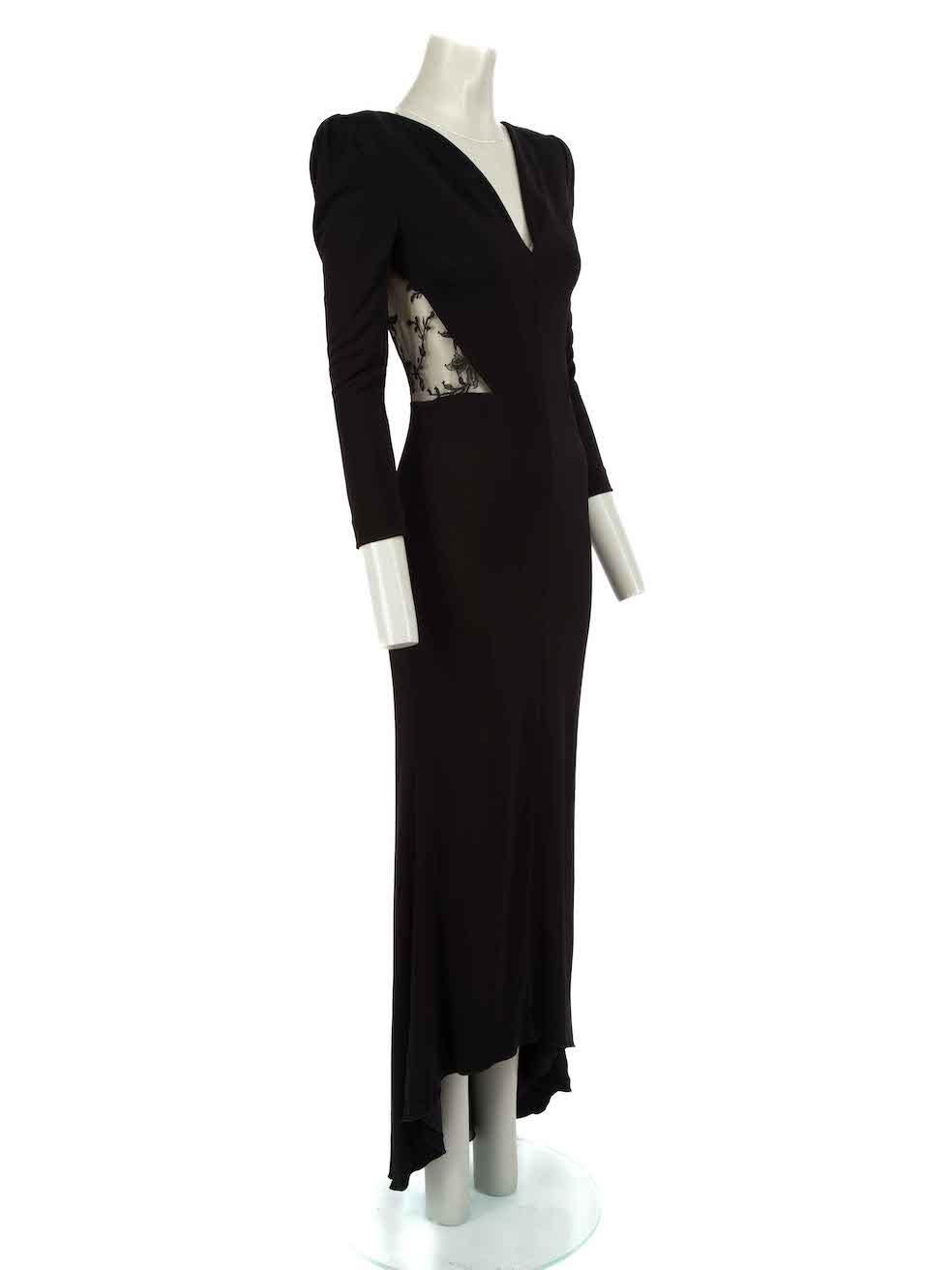 CONDITION is Good. Minor wear to dress is evident. Light wear on the right side with a rip on the tulle on this used Alexander McQueen designer resale item.
 
Details
Black
Viscose
Dress
Maxi
Plunge neck
Long sleeves
Sheer tulle and lace