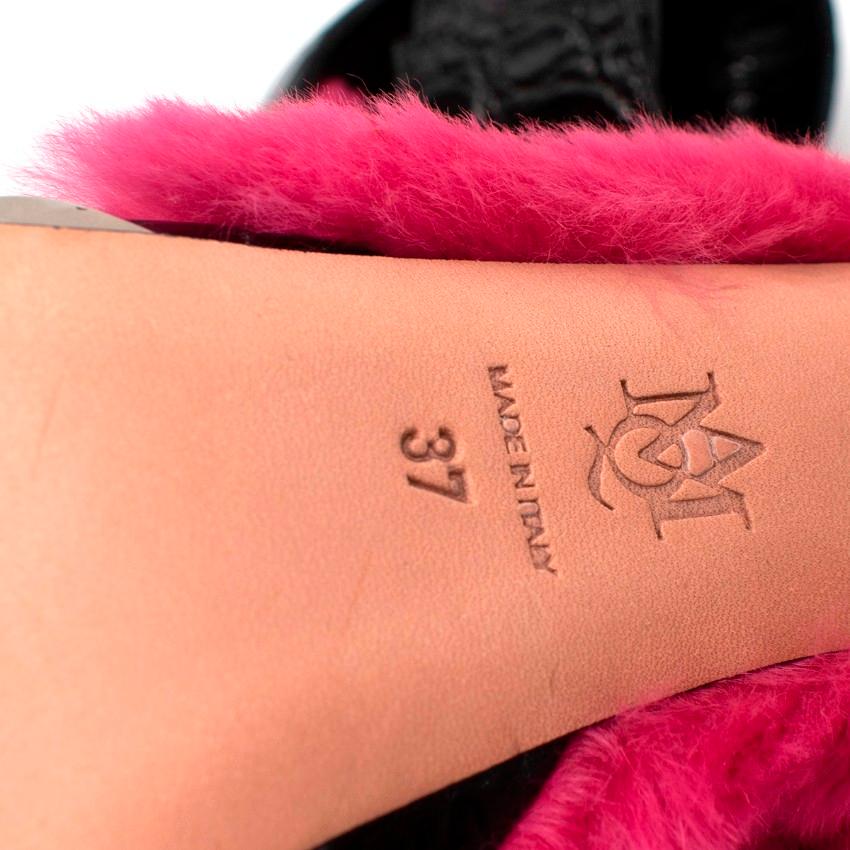 Alexander McQueen Black Embossed Croc Pink Fur Lined Heeled Sandals - US 6.5 2
