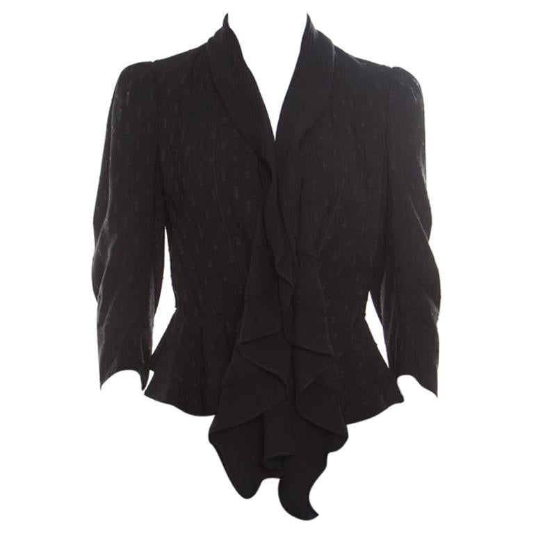 Alexander McQueen - Blazer court noir avec détail drapé superposé en fausses épaisseurs S en vente