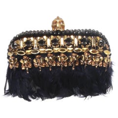 Alexander McQueen Black Feathered Skull Clutch