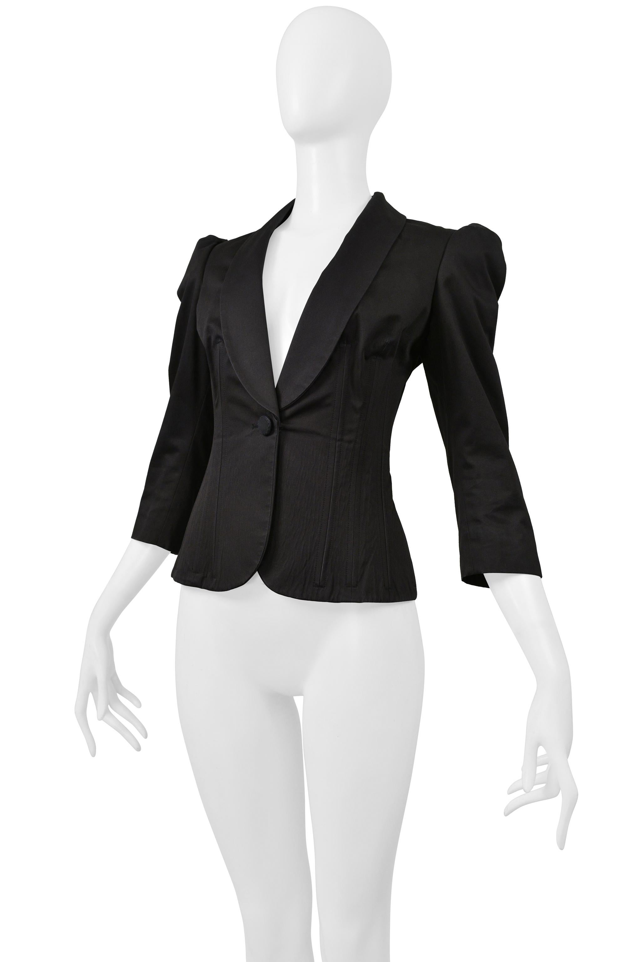 Women's Alexander McQueen Black Fitted Cropped Jacket with Princess Sleeves 2006
