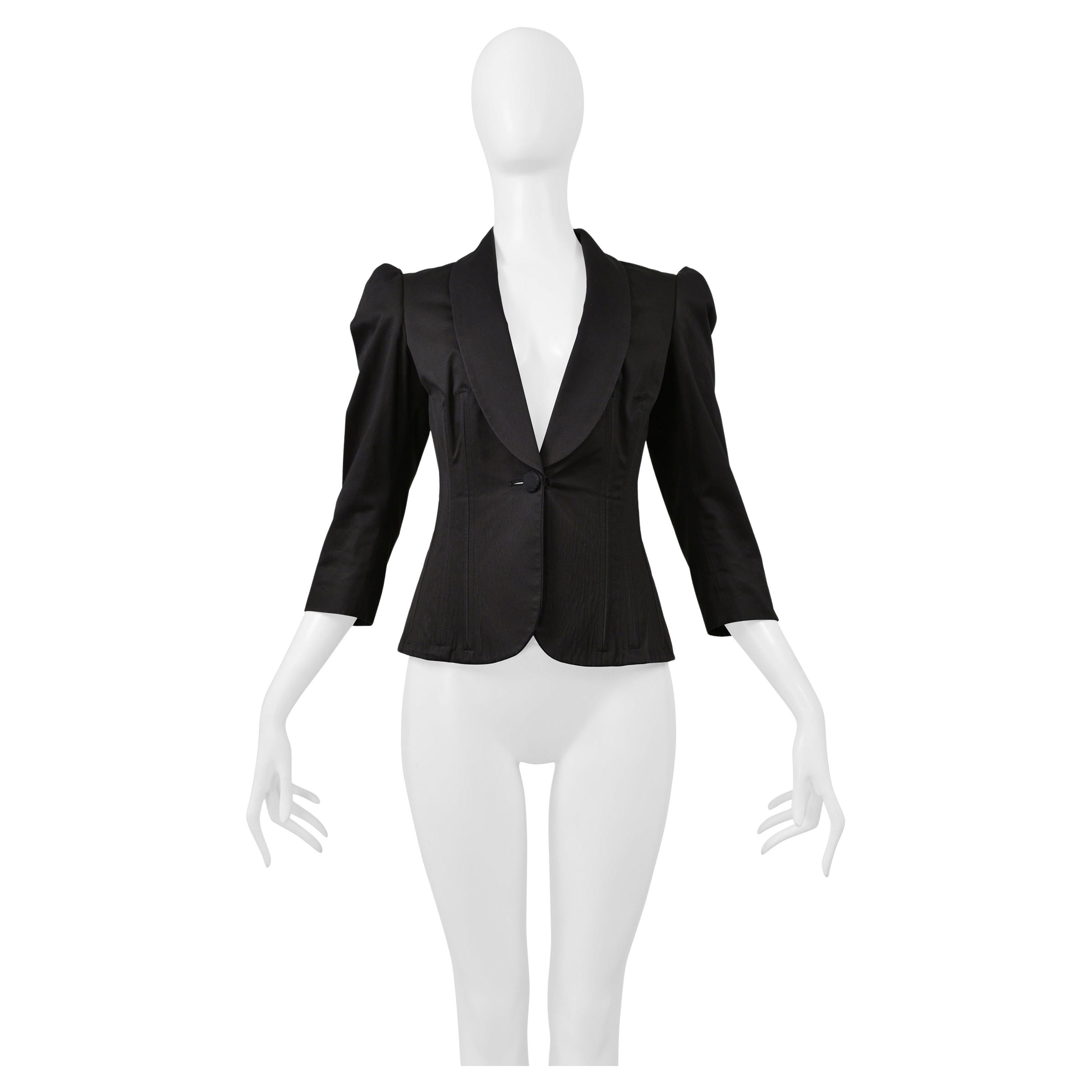 Alexander McQueen Black Fitted Cropped Jacket with Princess Sleeves 2006