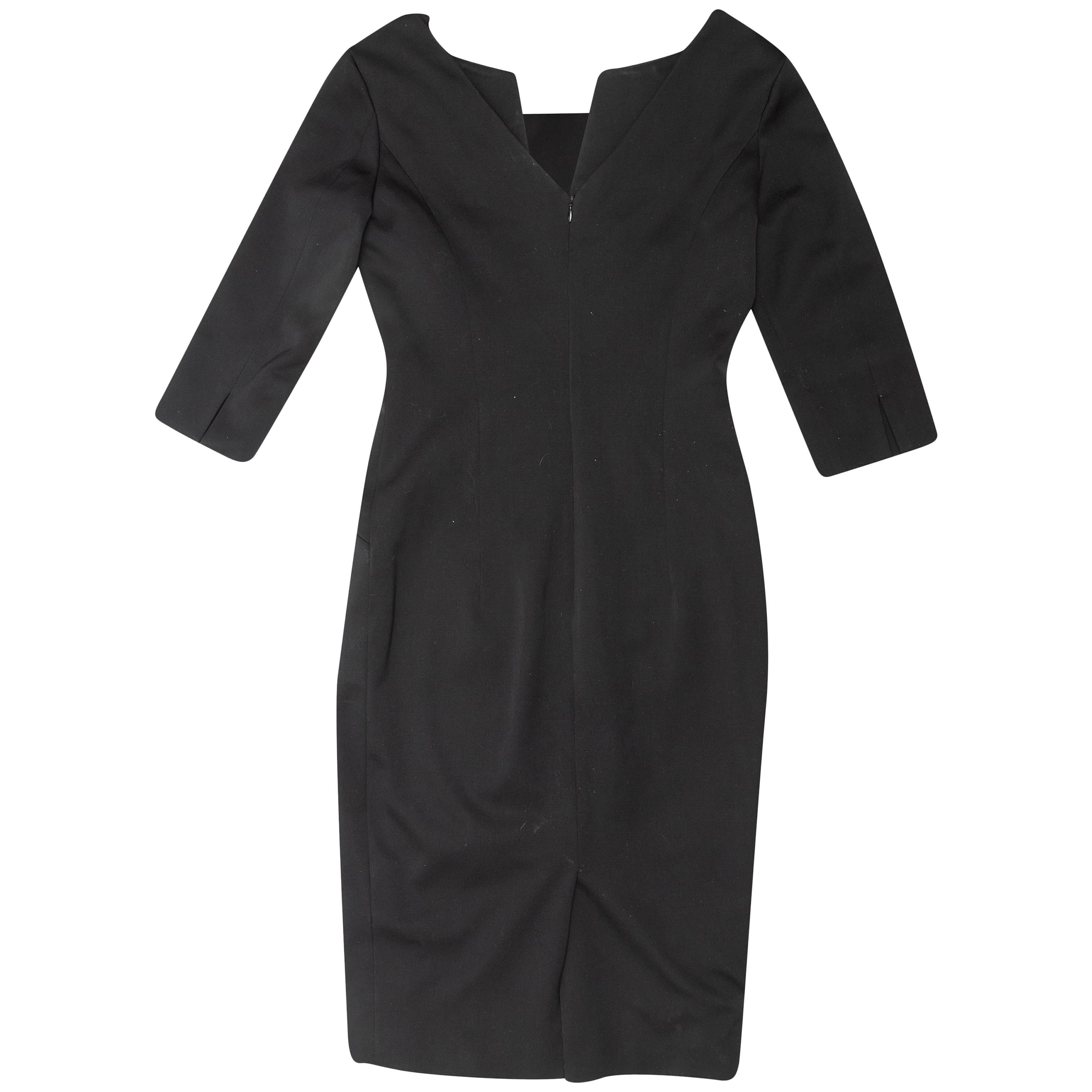 Alexander McQueen Black Fitted V-Neck Dress