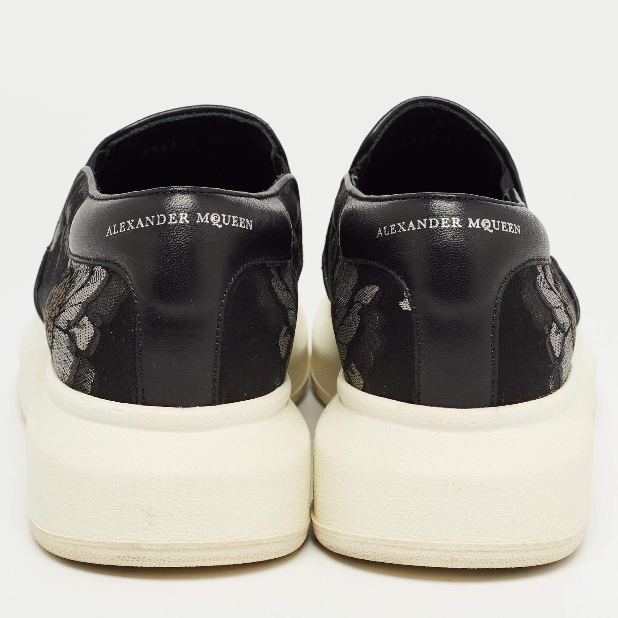 Women's Alexander McQueen Black Floral Brocade Fabric Slip On Sneakers Size 40