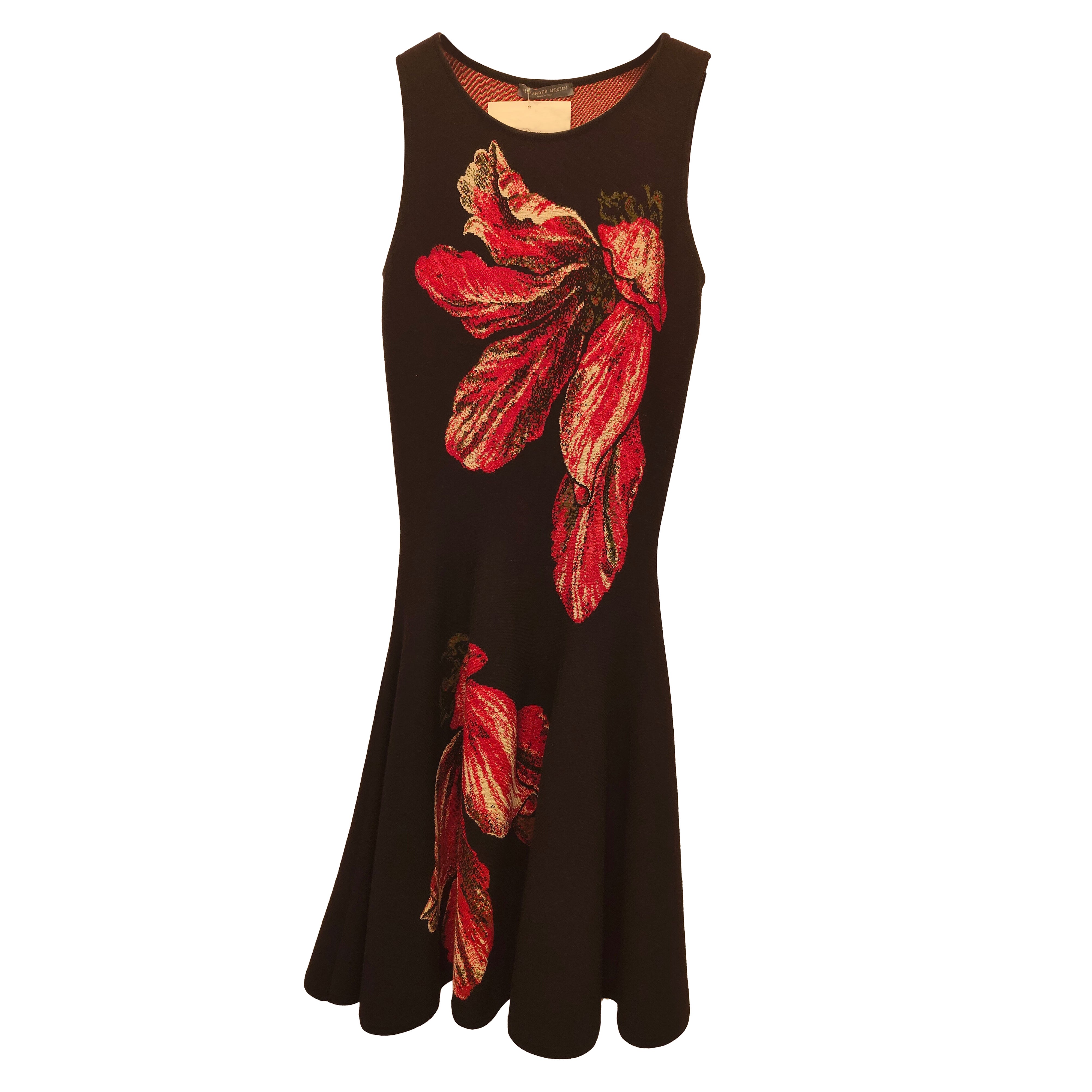 Alexander McQueen Black Floral Mini Dress XS, 21st Century For Sale