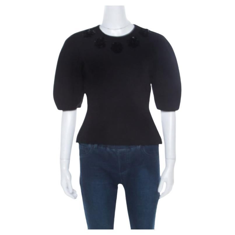 Alexander McQueen - Top en laine noir avec ornements floraux S
