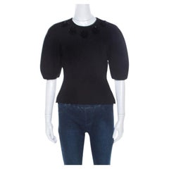 Alexander McQueen - Top in lana impreziosito da fiori neri S