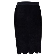 Alexander McQueen Black Floral Embossed Knit Scalloped Hem Skirt XS