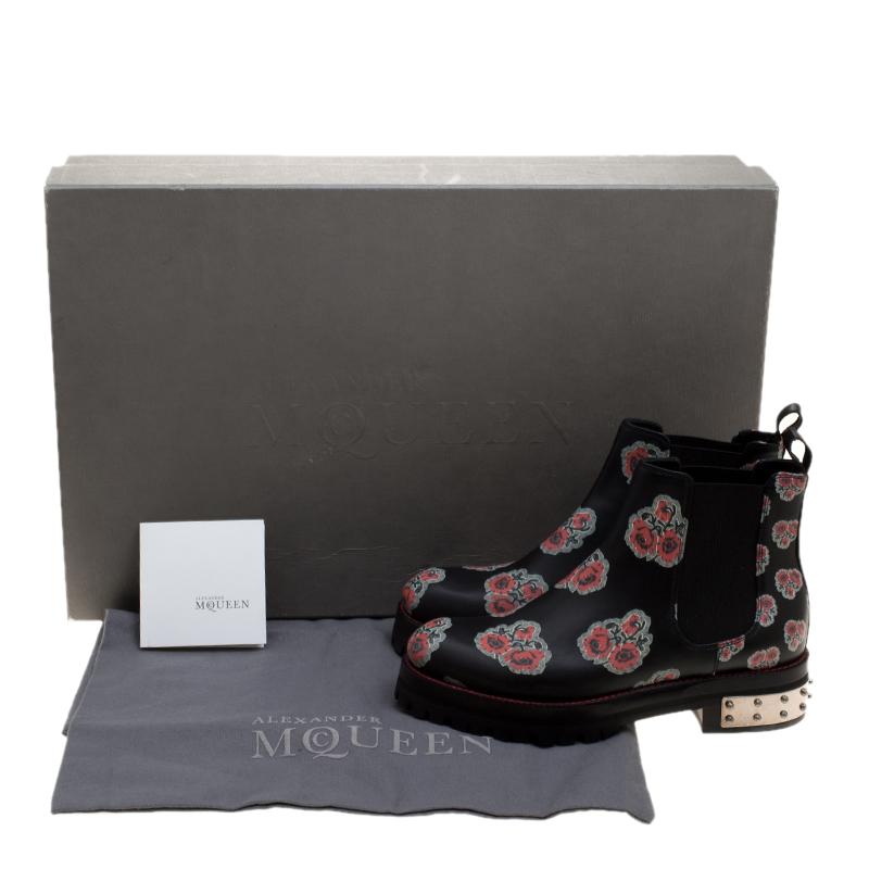 Alexander McQueen Black Floral Print Leather Chelsea Boots Size 36 4