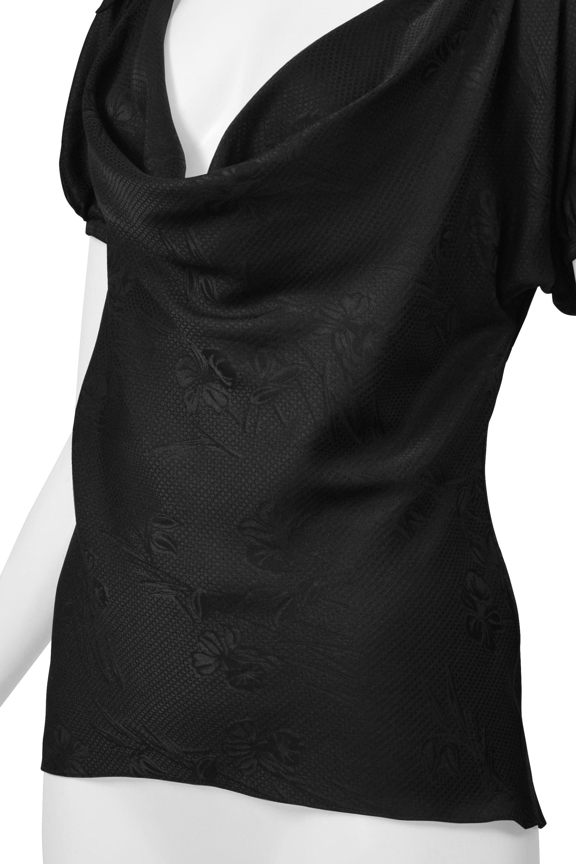 Women's Alexander McQueen Black Floral Silk Blouse With Shoulder Ties