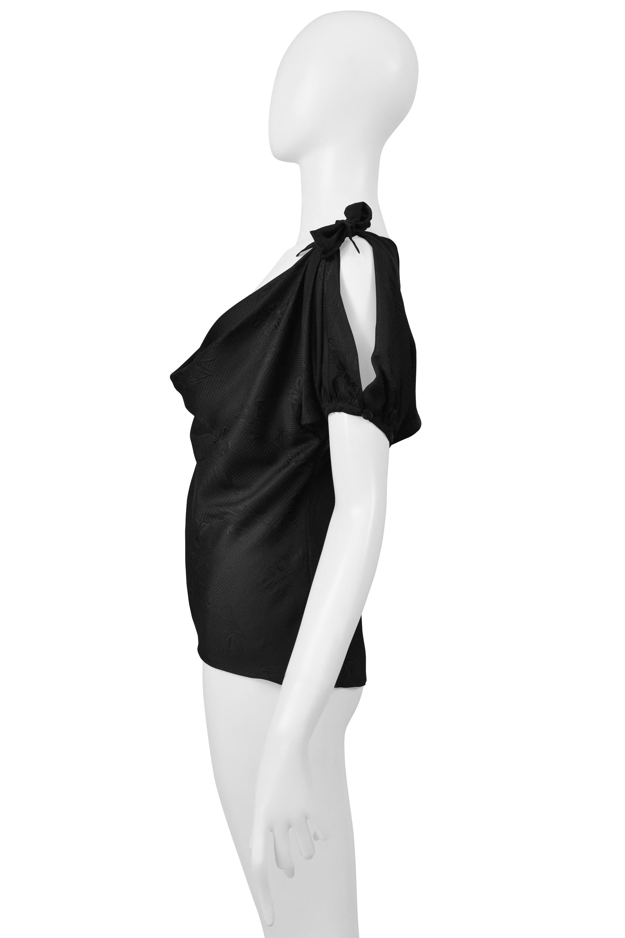 Alexander McQueen Black Floral Silk Blouse With Shoulder Ties 1