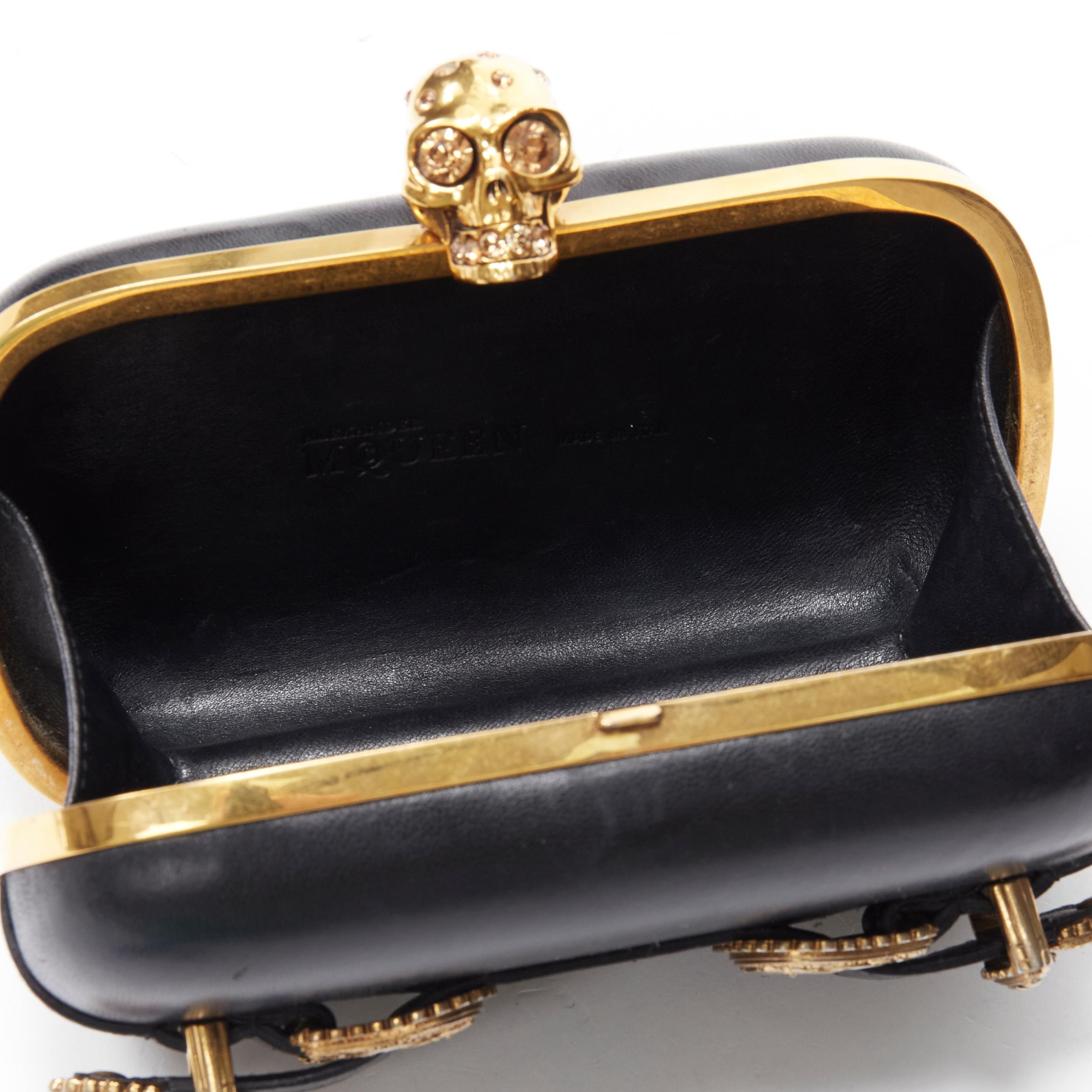 ALEXANDER MCQUEEN black gold Baroque buckle crystal Skull box clutch bag 2