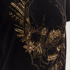 ALEXANDER MCQUEEN Schwarzes Gold Perlen Kristall Strass Totenkopf besticktes T-shirt S